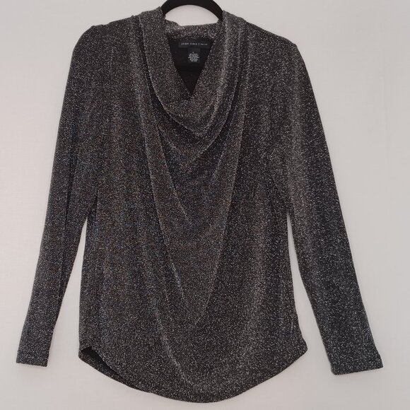 Joan Vass Black Shiny Sparkly Evening New Years Eve Night Out Top Size Large - Picture 1 of 6